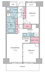 レジディア芝浦 2LDKの間取図画像