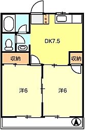 コーポサンフラワー 2DKの間取図画像