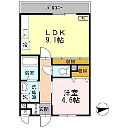 メゾンクレール 3階1LDKの間取り