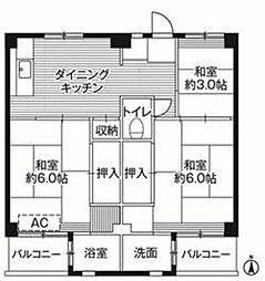 ビレッジハウス小比企6号棟 3DKの間取図画像