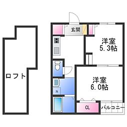 グランビア富木駅前 2Kの間取図画像