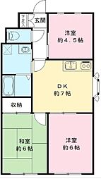 ウエストエンドA 2階3DKの間取り