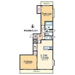 リプレ北綾瀬 4階2LDKの間取り