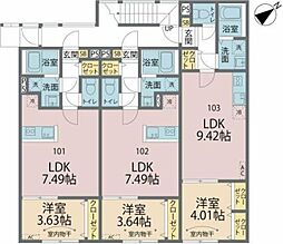 カインドネス相模原小山 1階1LDKの間取り