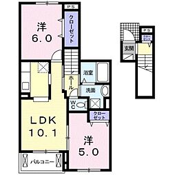 リヴェール土入 I 2階2LDKの間取り