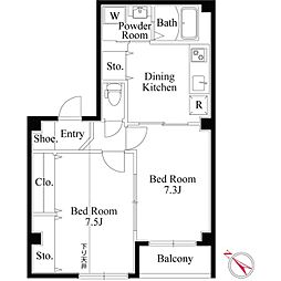 JR山手線 田端駅 徒歩5分の賃貸マンション 4階2DKの間取り