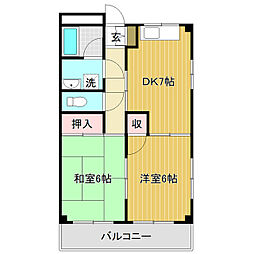 中山ハイツ 2DKの間取図画像