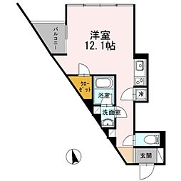 カスタリア目黒長者丸 1階ワンルームの間取り