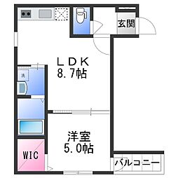 フジパレス北新金屋丁 3階1LDKの間取り
