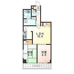 Uresidence二条城 3階2LDKの間取り