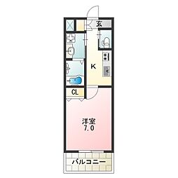 クローバー・グランデ長居公園 1Kの間取図画像