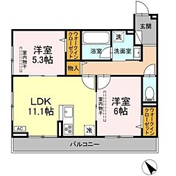 D Paina 鴨居II 2LDKの間取図画像