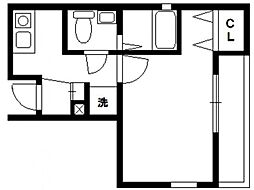 ルクール川崎 1階1Kの間取り