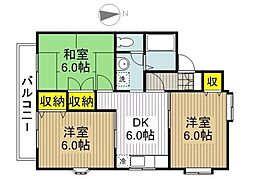 シャンヴェール国立 1階3DKの間取り