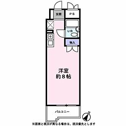 ベルメゾン三郷 5階ワンルームの間取り