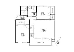 たまプラーザ住宅4-6号棟 2LDKの間取図画像