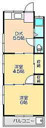 西泉荘 2DKの間取図画像