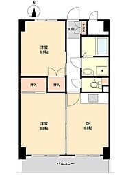 JR東北本線 南仙台駅 徒歩5分の賃貸マンション 9階2DKの間取り