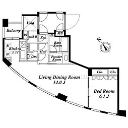 レジディアタワー乃木坂 1LDKの間取図画像