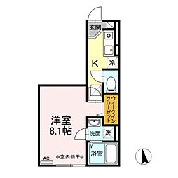 リナーシェB 1Kの間取図画像