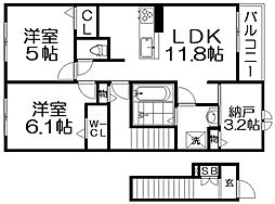 クラール倉治D 3LDKの間取図画像