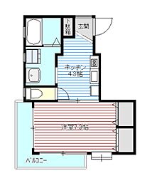 メナージュ明大前 3階1Kの間取り