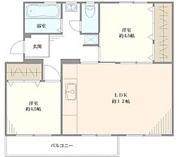 夏見台住宅10号棟 4階2LDKの間取り