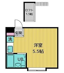 ヒルサイド 1階ワンルームの間取り