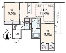 Ｃｈｌｏｅ　Ｗｅｓｔ 303 3階2LDKの間取り