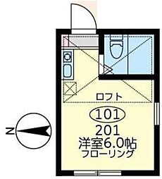 ユナイト小田ジャン ピエール 1階ワンルームの間取り