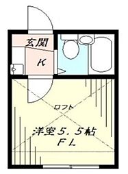 アーデン氷川台 2階1Kの間取り