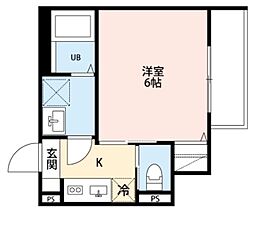 La Verita薬園台 2階1Kの間取り