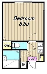 ラ・シャンス東橋本第3　2号棟 1階1Kの間取り