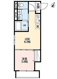大和市中央林間5丁目アパート 1LDKの間取図画像