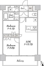 ウエリスアーバン水天宮前 13階2LDKの間取り