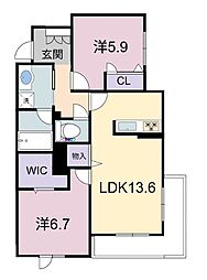 シャーメゾンRAC下鈎 2LDKの間取図画像