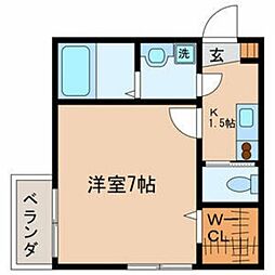 シリウス 2階1Kの間取り