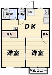 メゾン東領家A 2DKの間取図画像