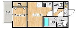 狭山市富士見1丁目アパート 1DKの間取図画像