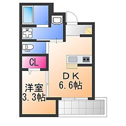 堺市堺区大浜北町2丁マンション 1DKの間取図画像