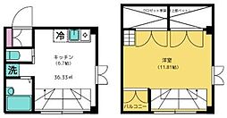 シャンテ国立 1階1DKの間取り