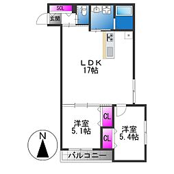 LIB HIRAOKA 2LDKの間取図画像