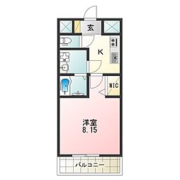 ウエンズ勝山 6階1Kの間取り