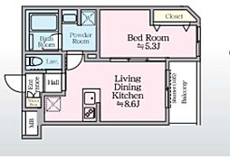 アイルグランデ赤羽 4階1LDKの間取り