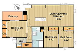 小田急多摩線 栗平駅 徒歩20分の賃貸マンション 2階3LDKの間取り