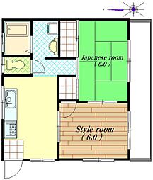 たかすぎアパート 1階2DKの間取り