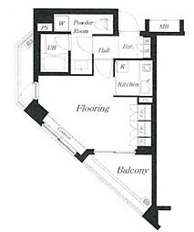 クオリア目黒祐天寺 3階1Kの間取り