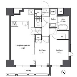 コンフォリア台東根岸 3階2LDKの間取り