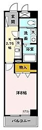エミナンス丸山台 2階1Kの間取り