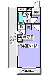 ローズガーデンA32番館 4階ワンルームの間取り